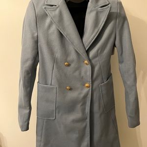 Baby Blue Double-Breasted Coat with Gold Buttons